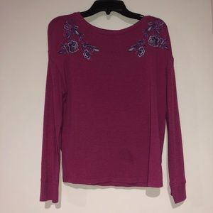 Aeropostale pink flower embroidered tee
